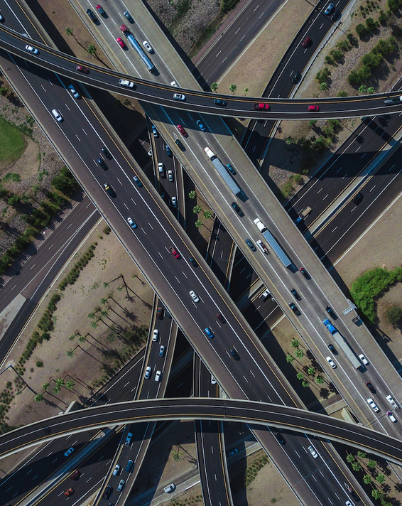 Aerial view of a motorway interchange